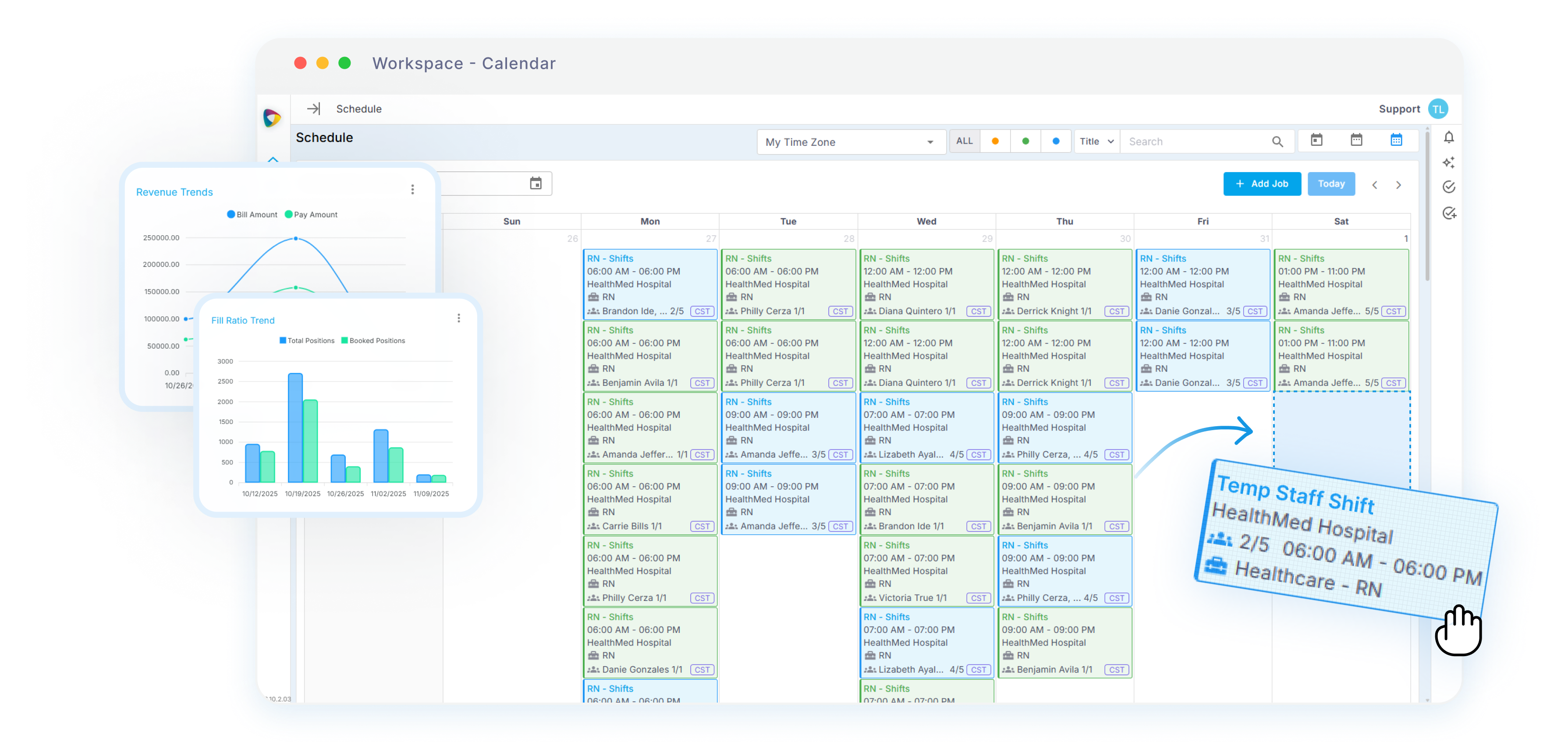 Recruiter workspace calendar with drag and drop scheduling