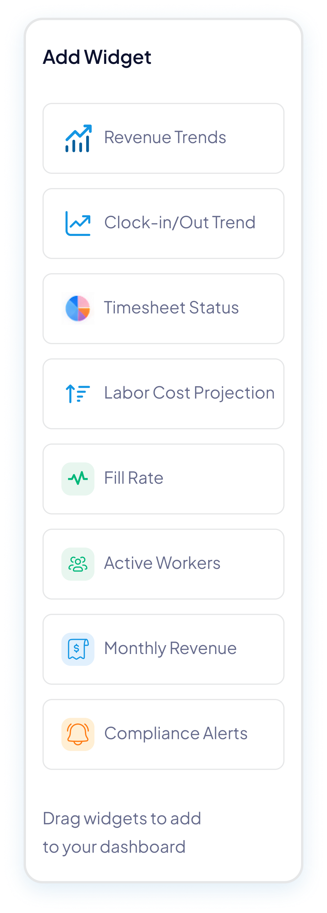 Add widget sidebar for dashboard customization